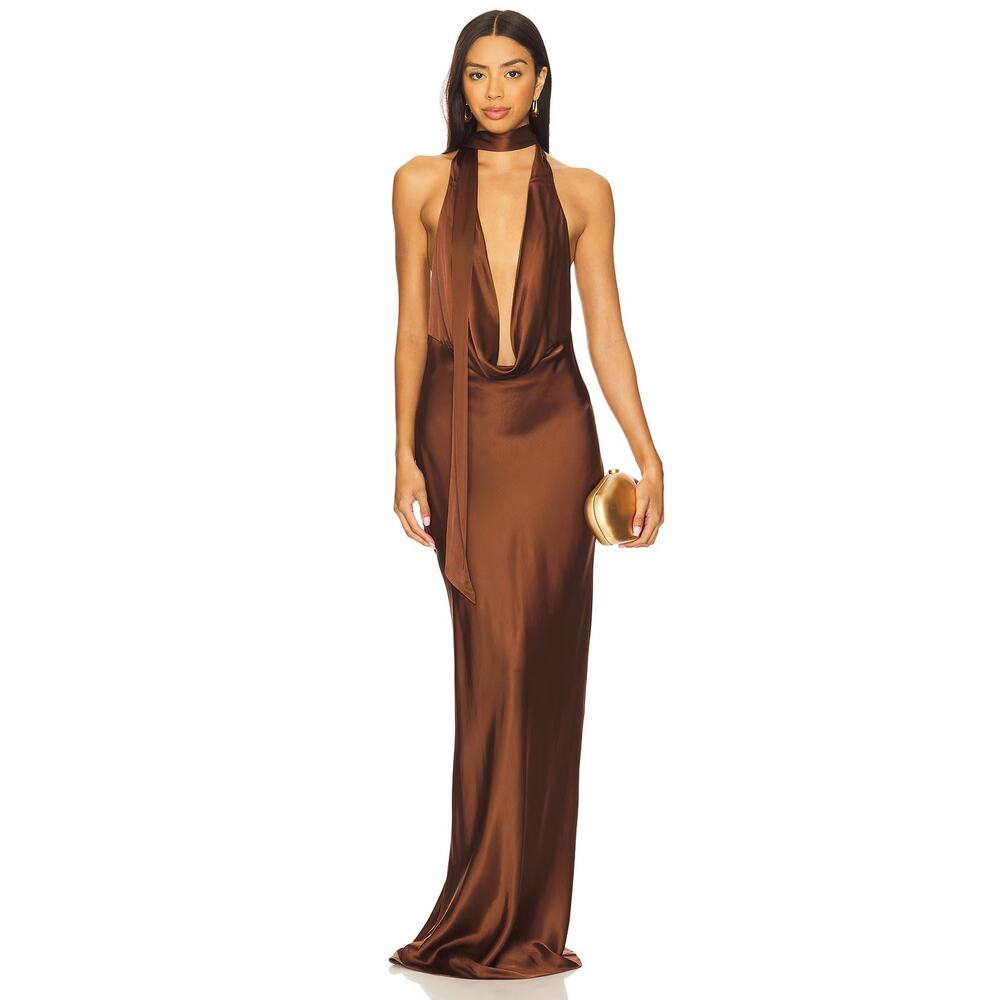 NBD Naila Halter Neck Gown Maxi Satin Party Formal Evening Elegant Gala Prom M - Picture 2 of 11